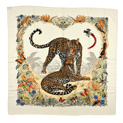 Hermes Cashmere Silk Jungle Love Shawl 140 White Jaune Paille Orange 1 of 7