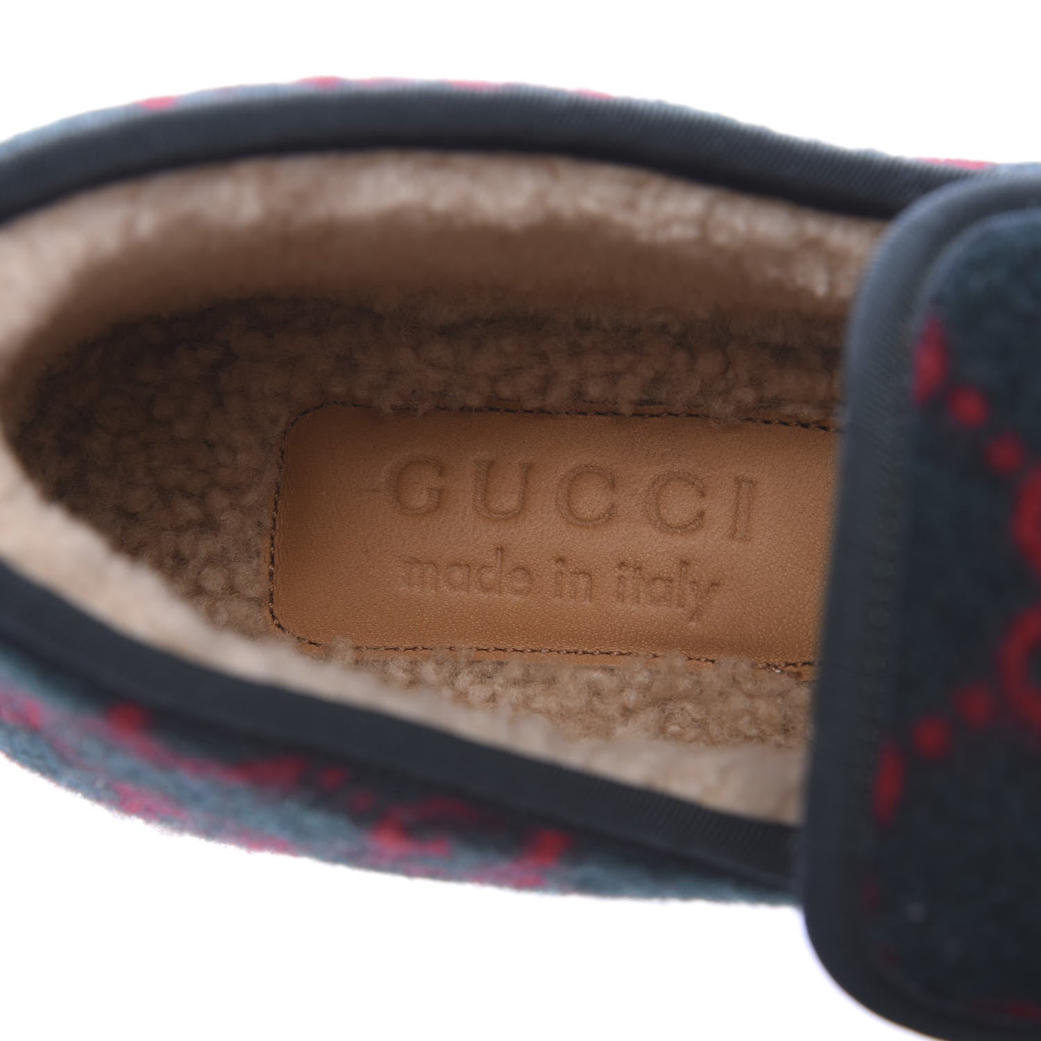 Gucci Covered Wool GG Monogram Mens Fria Horsebit Loafers 8 Green Red Shamarock Butterscotch 7 of 8