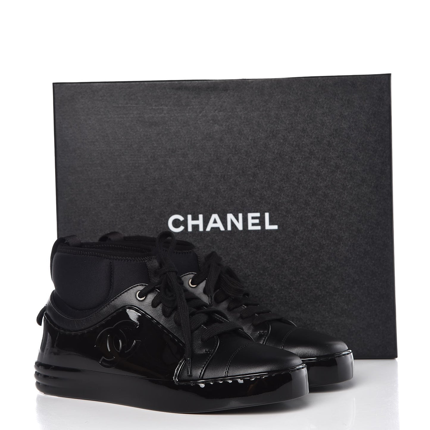 Patent Calfskin CC Short Boots 35.5 Black