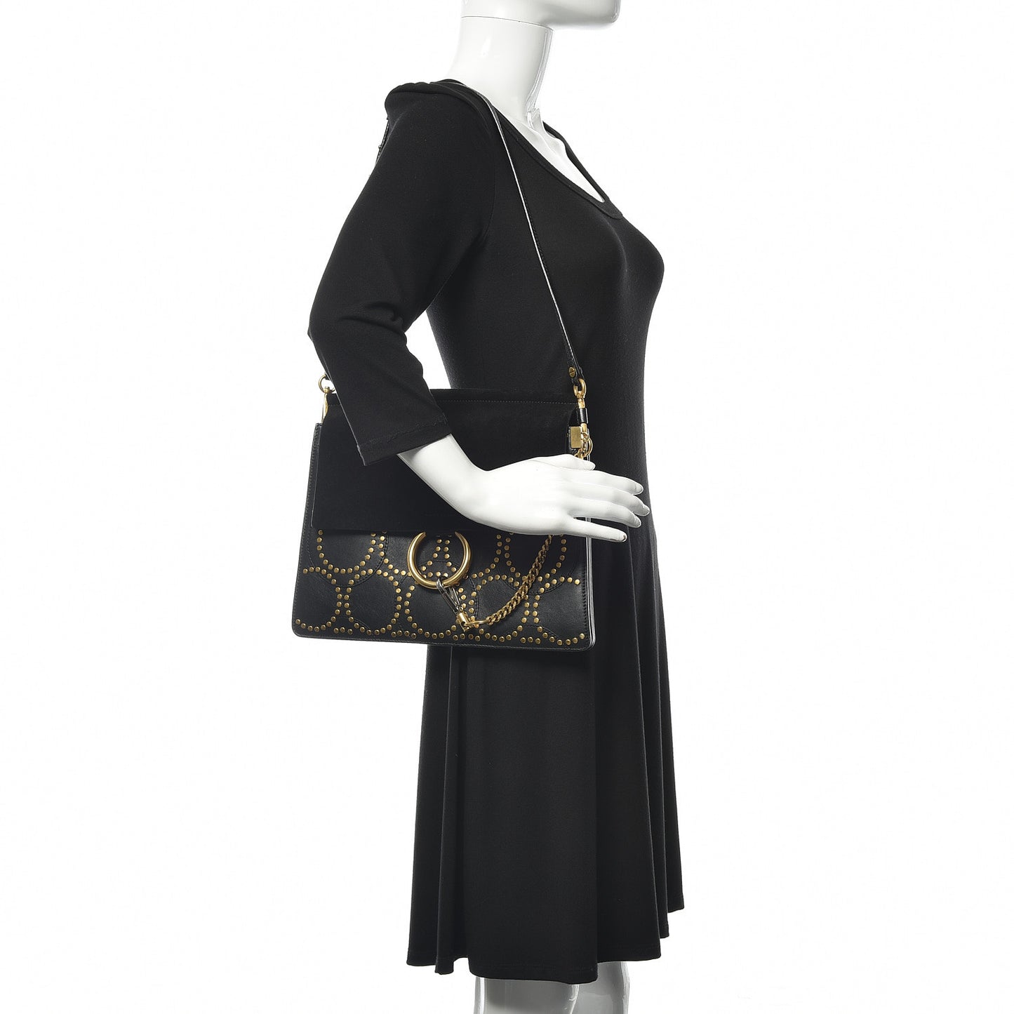 Calfskin Suede Studded Medium Faye Shoulder Bag Black