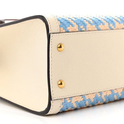 Gucci Raffia Textured Dollar Calfskin Web Houndstooth Small Diana Tote Bag Light Blue Natural Deep Orange 8 of 9