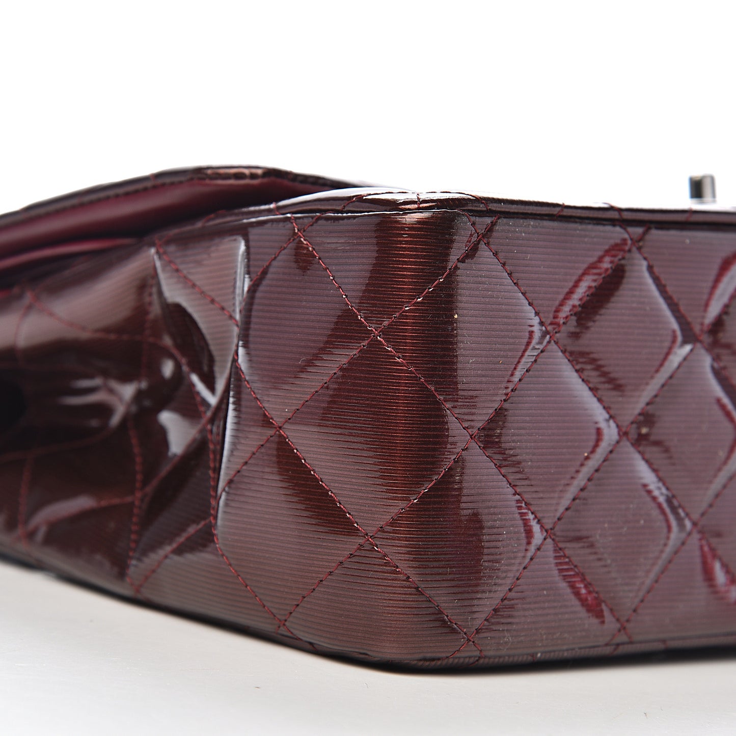 Striated Patent Quilted Jumbo Double Flap Burgundy