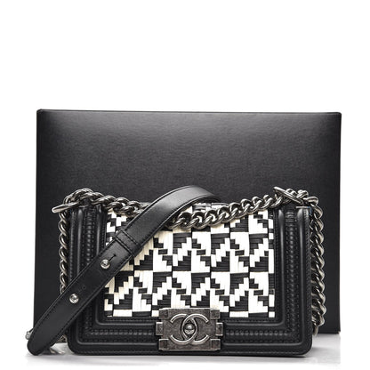 Chanel Calfskin Woven Small Boy Flap Black White 8 of 8