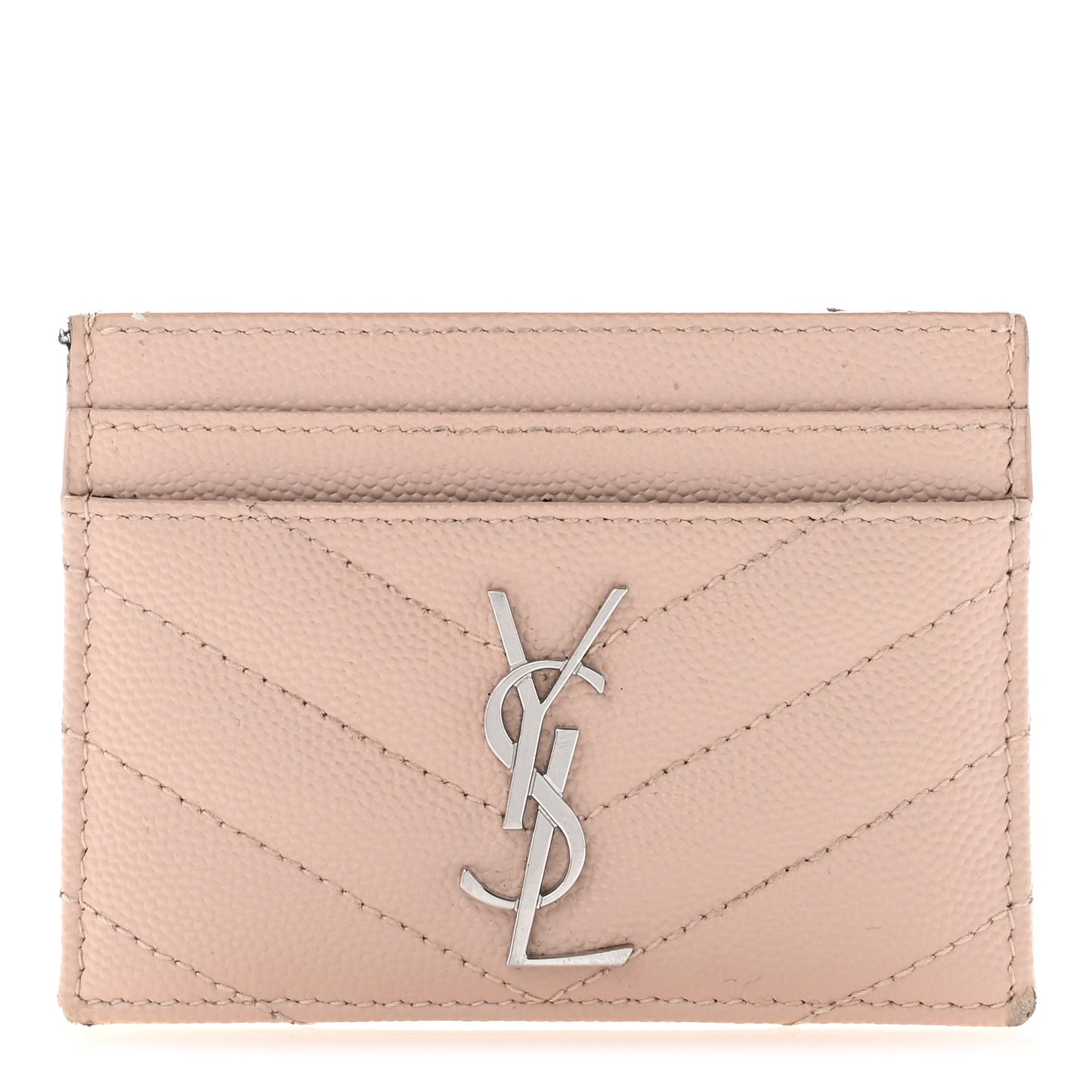 Grain De Poudre Matelasse Chevron Monogram Credit Card Case Pale Pink
