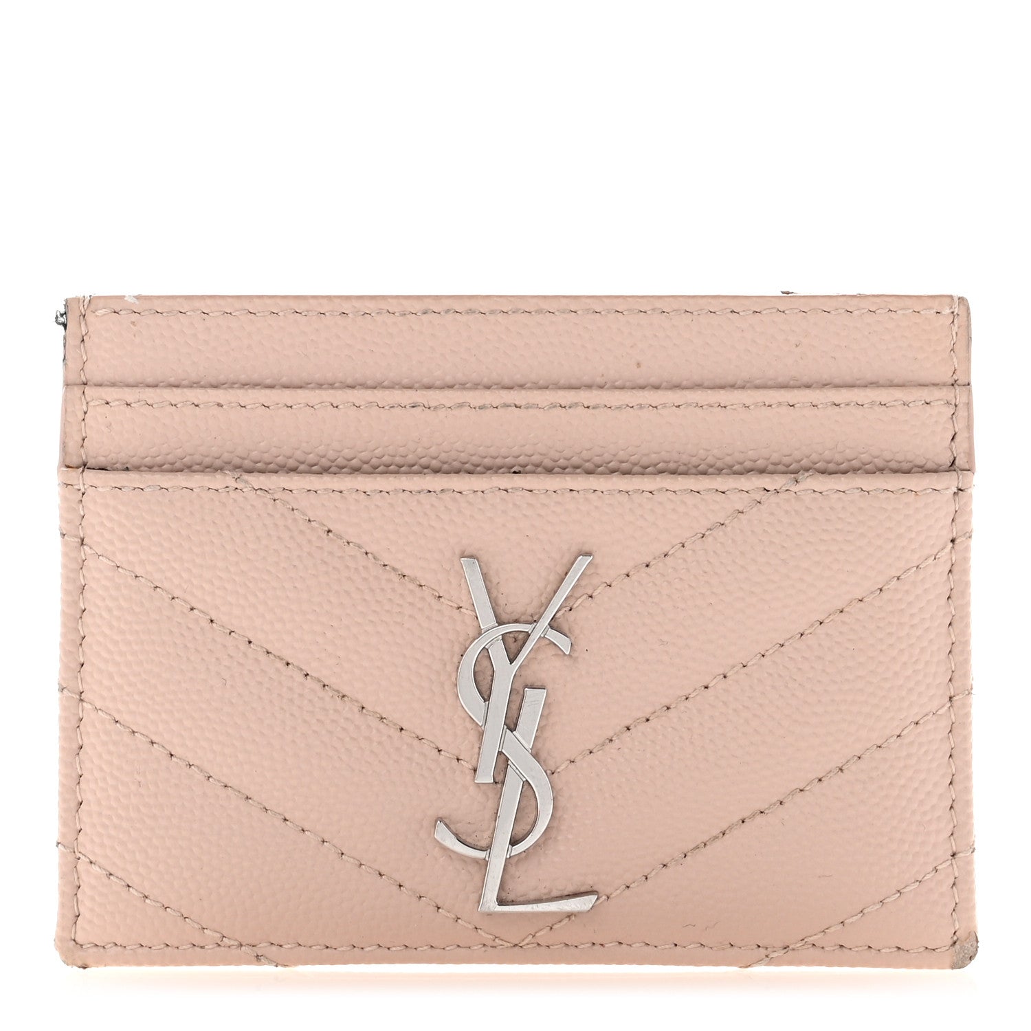 Saint Laurent Grain De Poudre Matelasse Chevron Monogram Credit Card Case Pale Pink 1 of 9