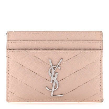 Saint Laurent Grain De Poudre Matelasse Chevron Monogram Credit Card Case Pale Pink 1 of 9