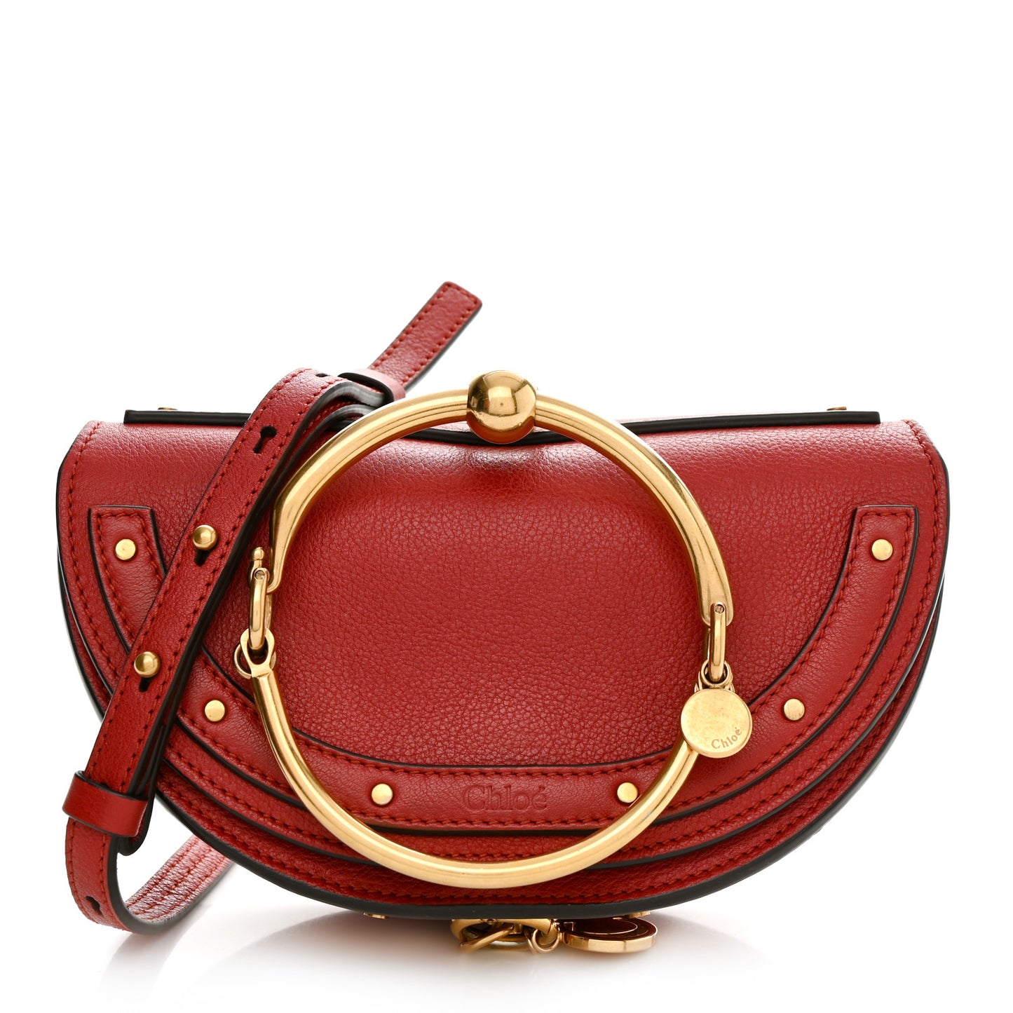 Calfskin Small Nile Bracelet Minaudiere Bag Dahlia Red