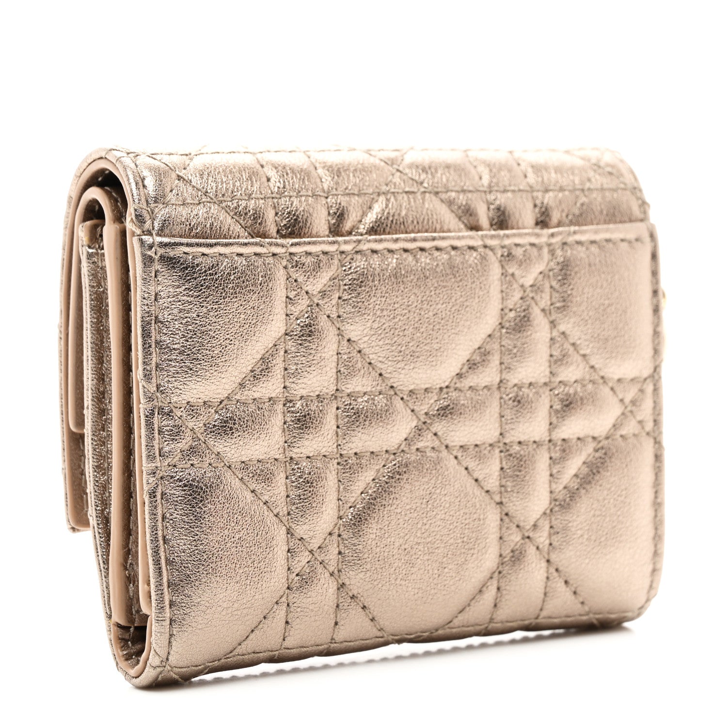 Christian Dior Metallic Lambskin Cannage Lady Dior Lotus Wallet Gold 3 of 7