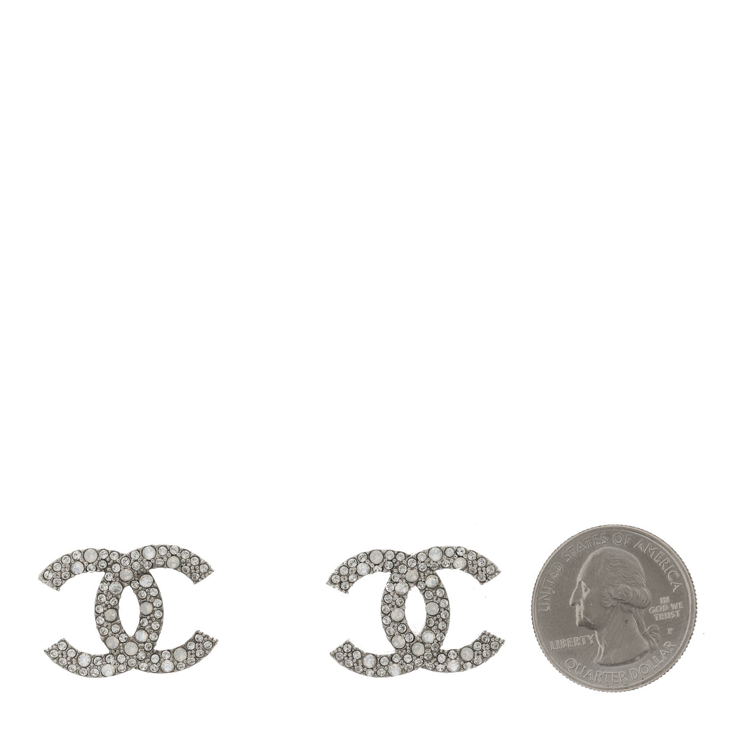 Chanel Crystal Large CC Earrings Silver 2 of 5