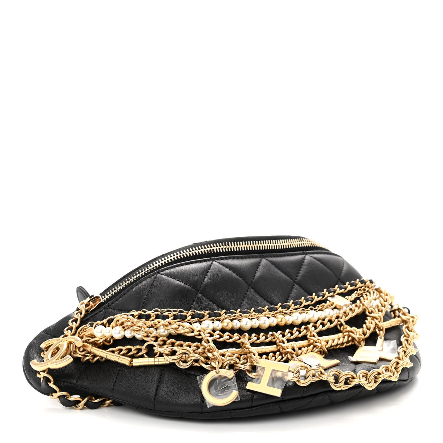 Chanel Lambskin Quilted All About Chains Waist Belt Bag Black 4 of 10