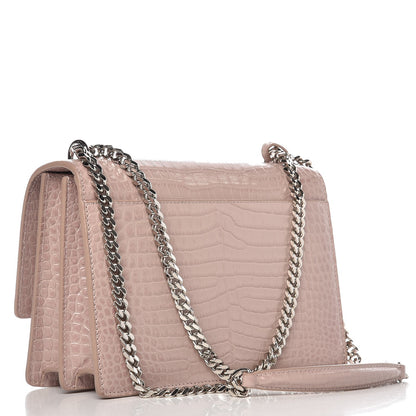 Saint Laurent Calfskin Crocodile Embossed Medium Monogram Sunset Powder Pink 3 of 8