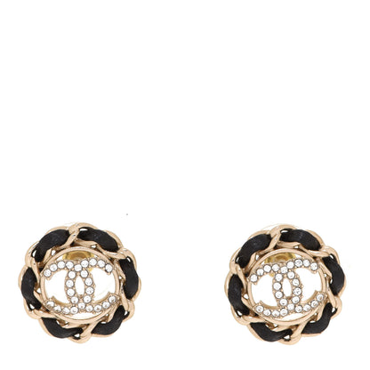 Chanel Crystal Lambskin Chain CC Stud Earrings Black Gold 1 of 5