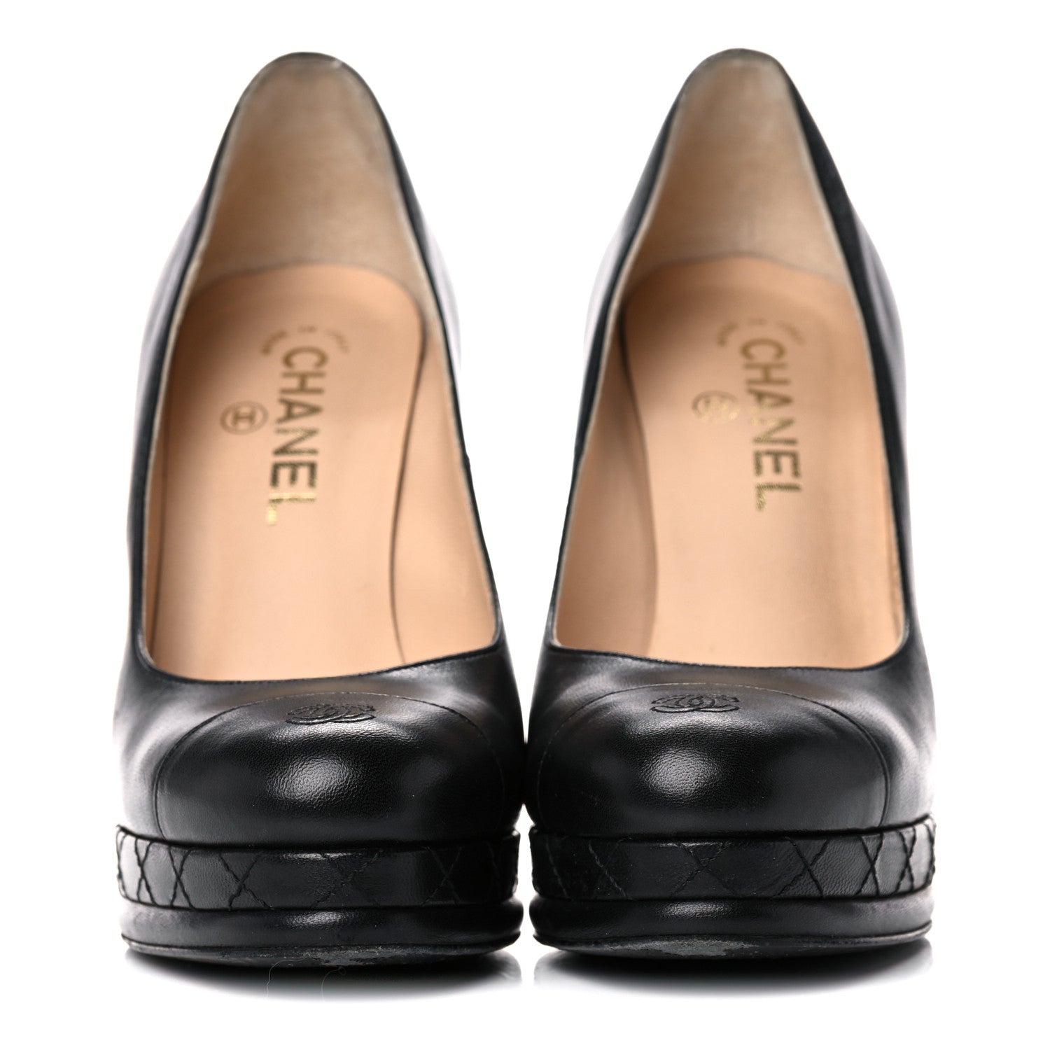 Chanel Lambskin CC Cap Toe Platform Pumps 38.5 Black 2 of 18