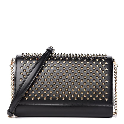 Christian Louboutin Calfskin Patent Leopard Spikes Paloma Clutch Black 1 of 11