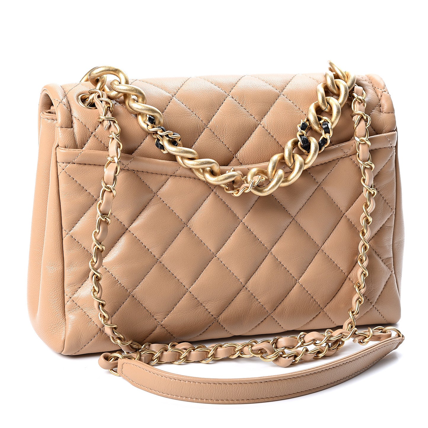Lambskin Quilted Medium Linked In Flap Beige