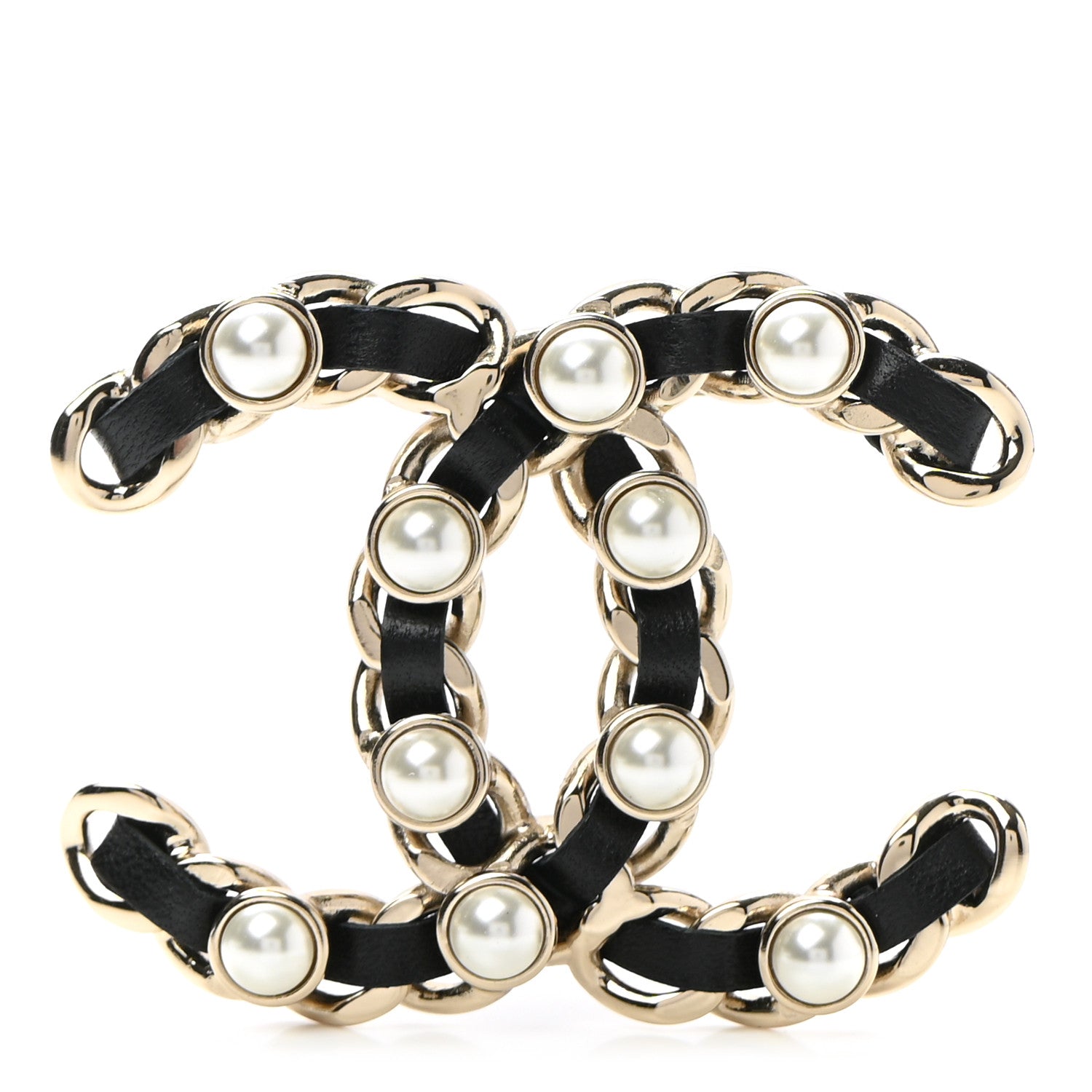 Chanel Lambskin Pearl CC Chain Brooch Black Gold 1 of 5