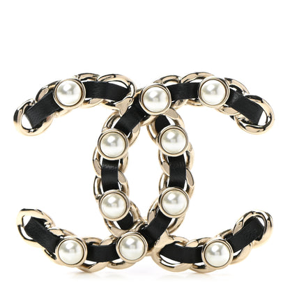 Chanel Lambskin Pearl CC Chain Brooch Black Gold 1 of 5