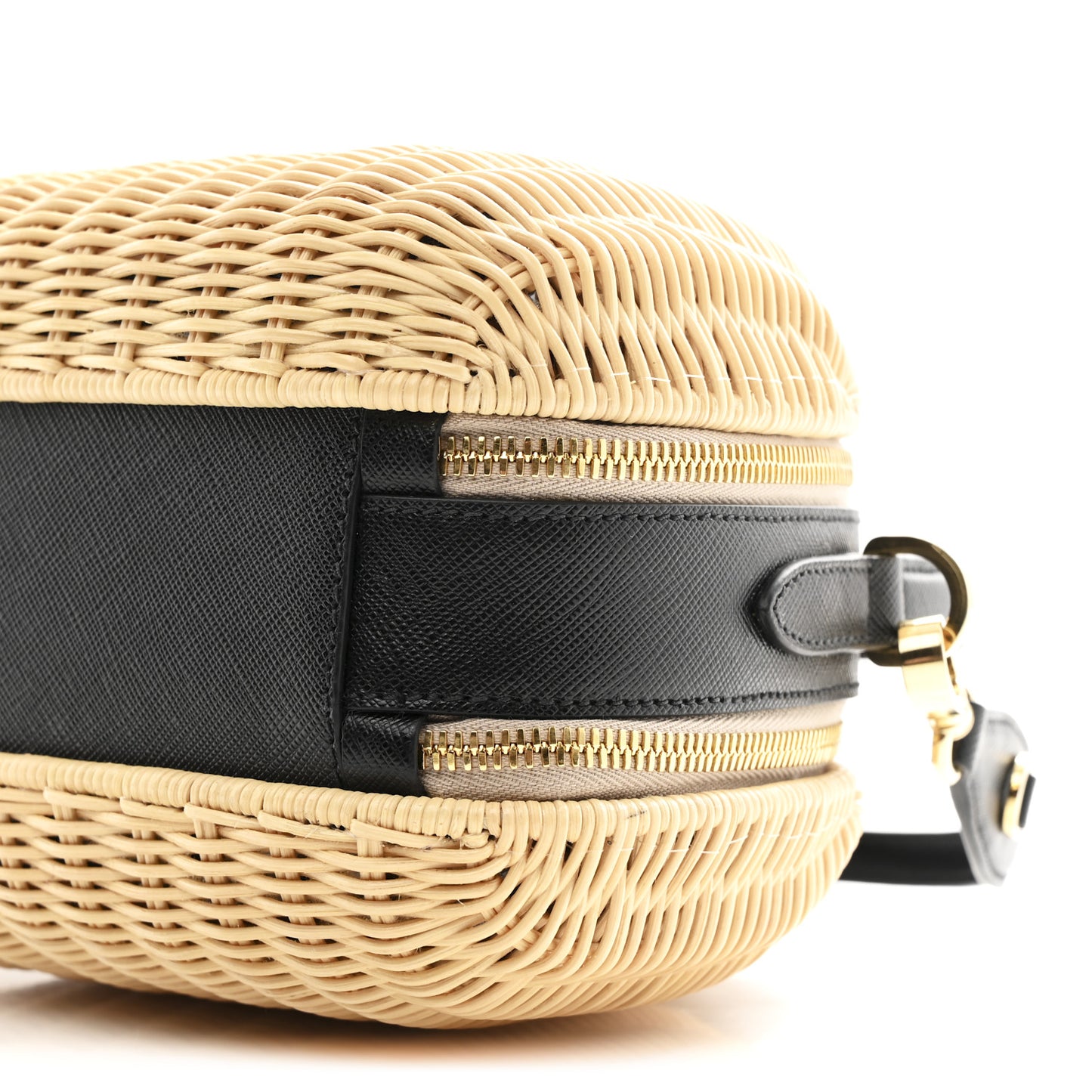 Wicker Saffiano Midolino Odette Top Handle Bag Naturale Black