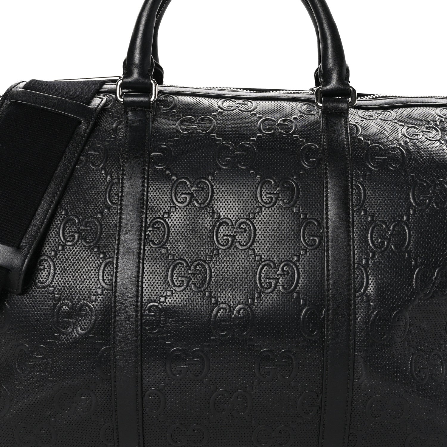 Gucci Calfskin GG Tennis Embossed Duffle Bag Black 7 of 14