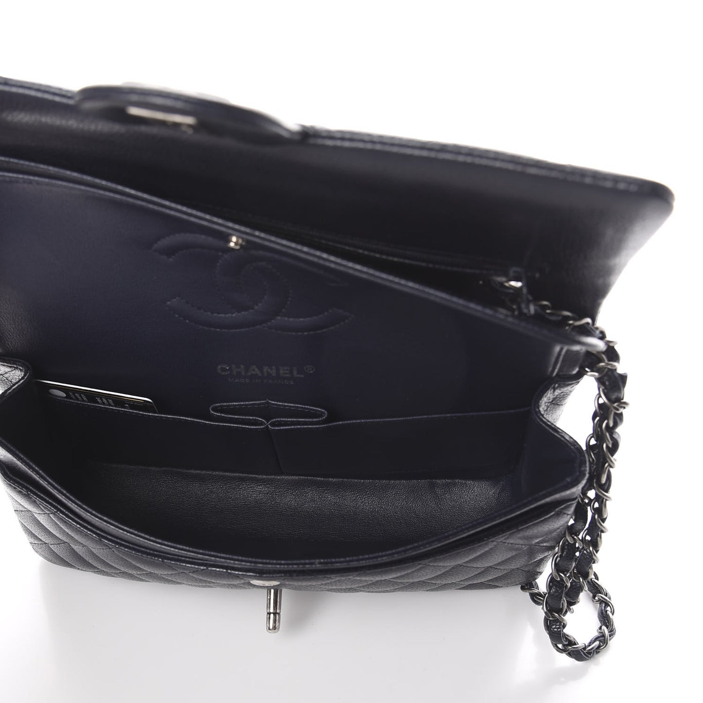 Caviar Quilted Medium Double Flap Navy