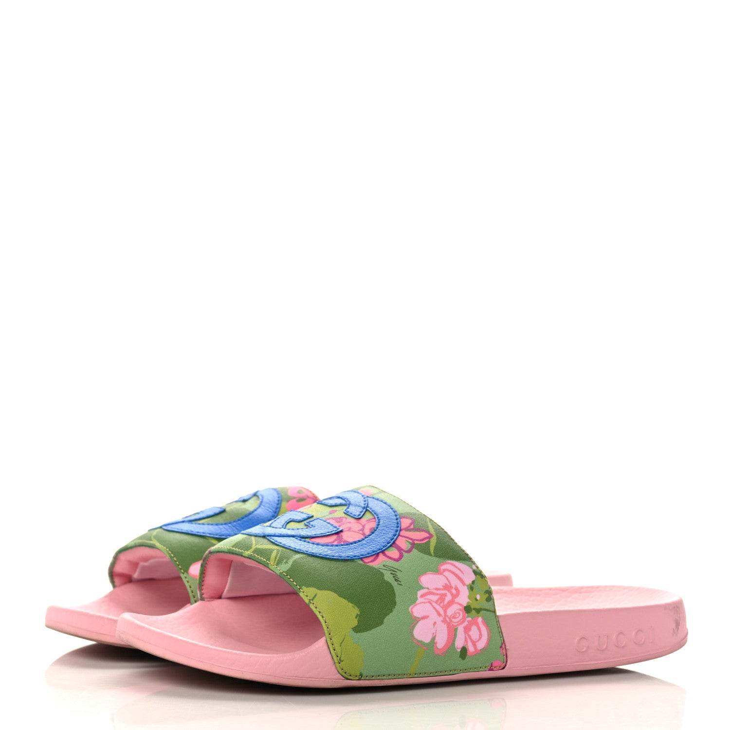 Gucci X KEN SCOTT Rubber Infinity Zia Interlocking G Womens Pool Slide Sandals 36 Green Lilac Bright Splash 3 of 7