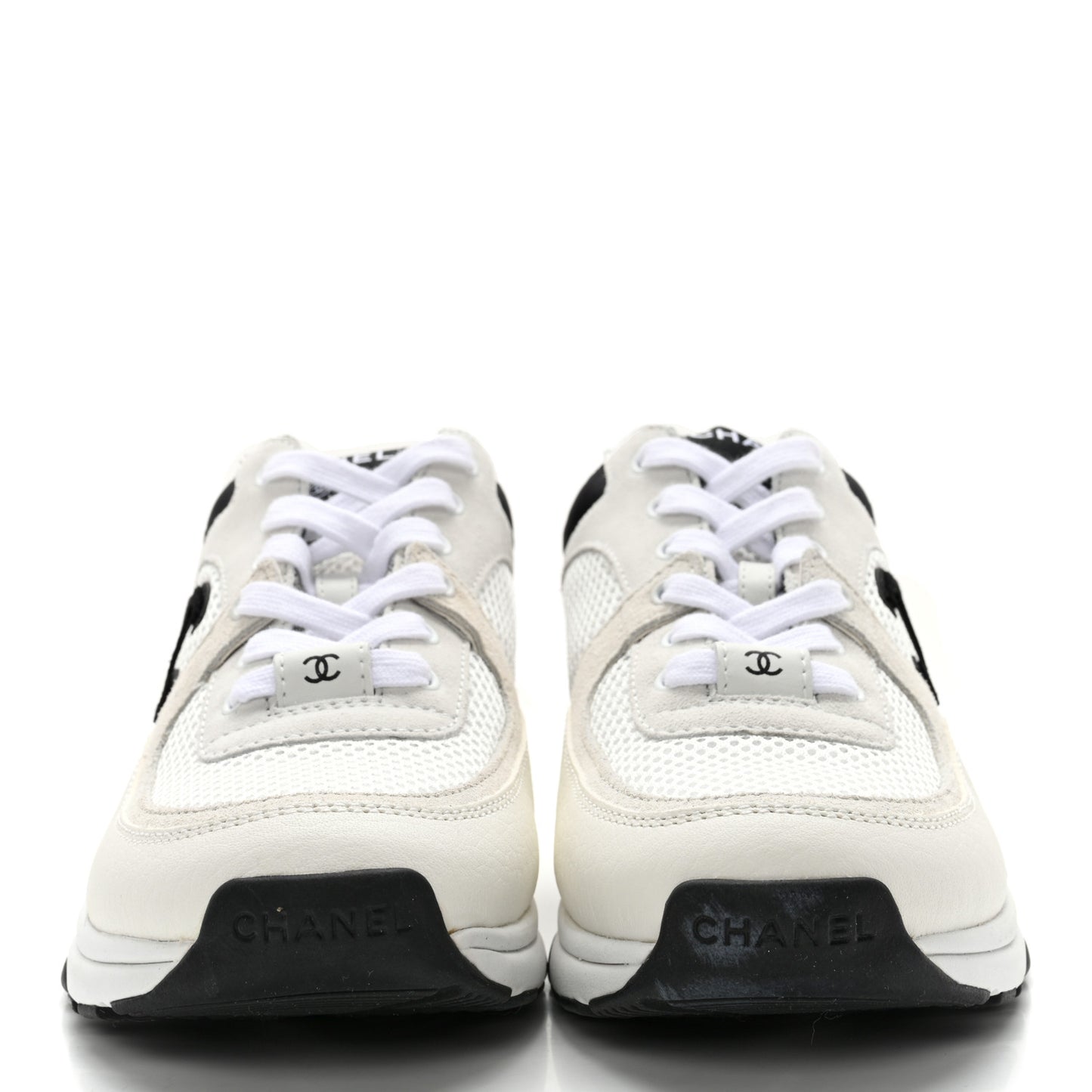 Mesh Suede Calfskin Grained Calfskin Womens CC Sneakers 38 White Black