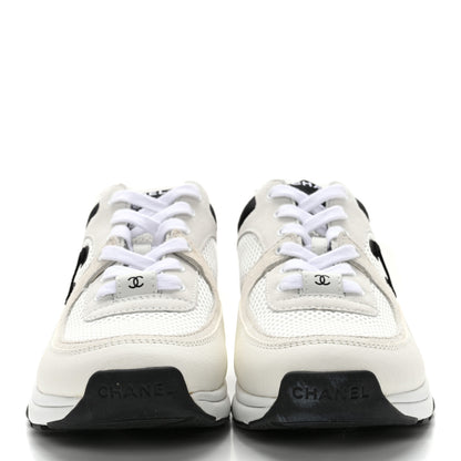 Chanel Mesh Suede Calfskin Grained Calfskin Womens CC Sneakers 38 White Black 2 of 12