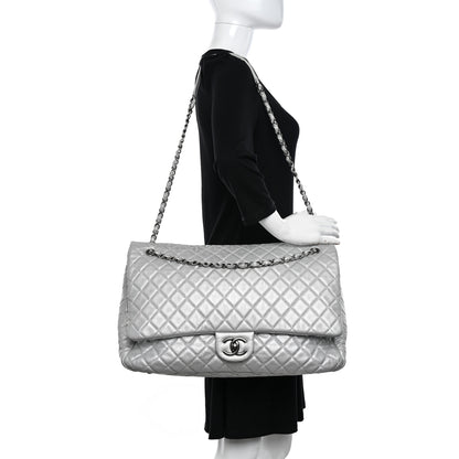 Chanel Metallic Calfskin Quilted XXL Travel Flap Bag Silver 2 of 14