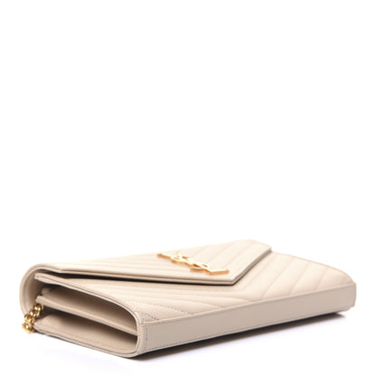 Saint Laurent Grain De Poudre Matelasse Chevron Monogram Chain Wallet Nude Powder 4 of 9