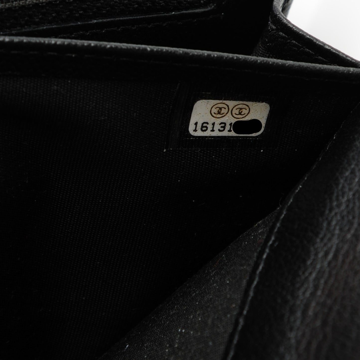 Goatskin Camellia Embossed Flap Wallet Black