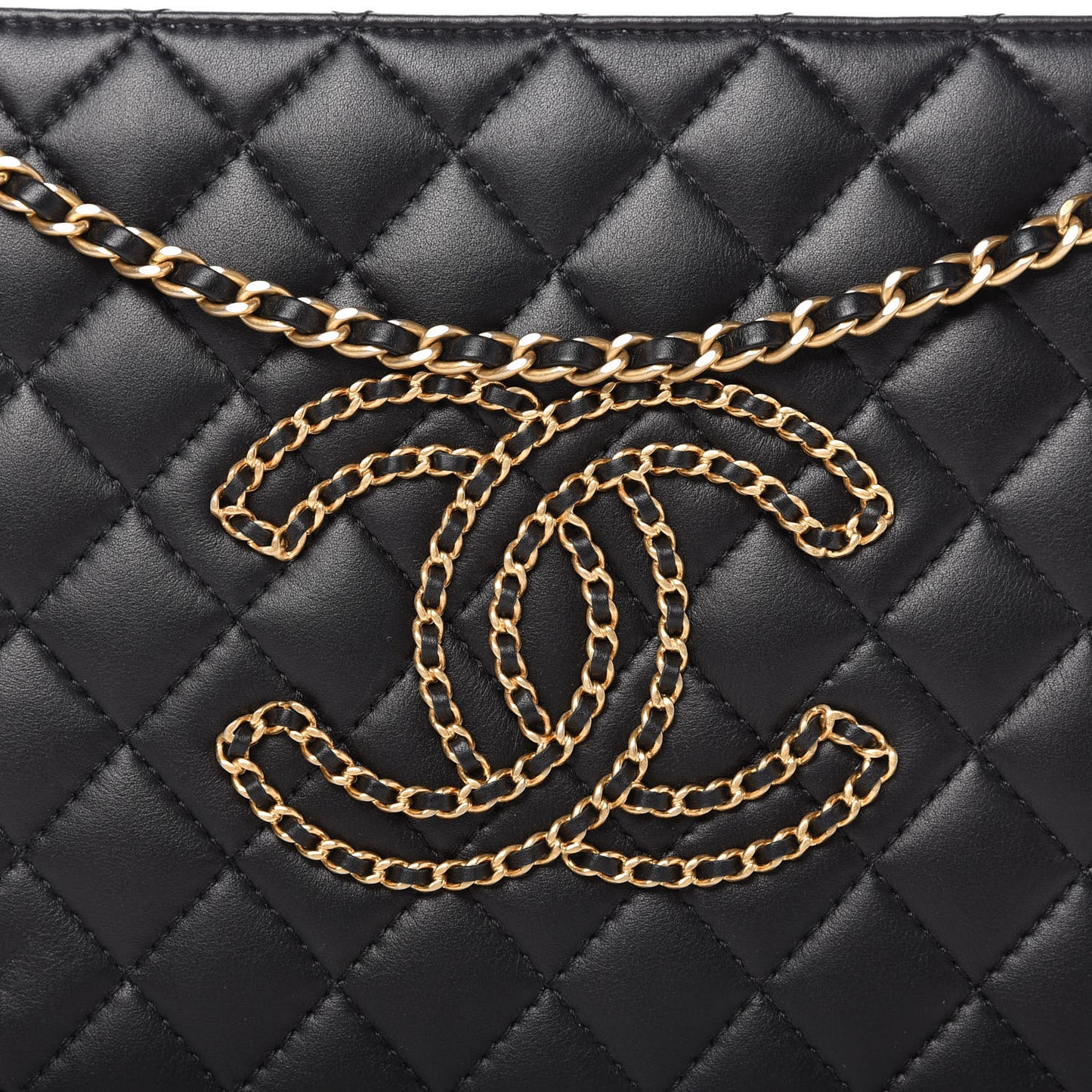 Calfskin Quilted CC Chain Accordion Tote Black