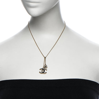 Chanel Enamel Pearl Crystal CC Clover Charm Necklace Black Gold 2 of 6