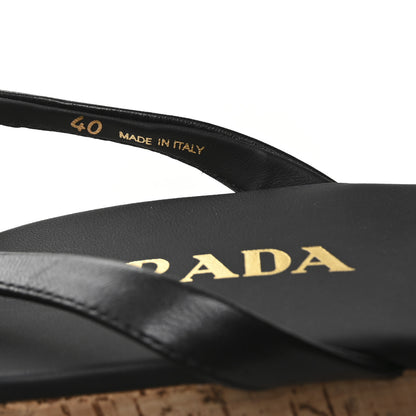 Prada Raffia Cork Triangle Crochet Ankle Strap Platform 75mm Sandals 40 Black 7 of 8