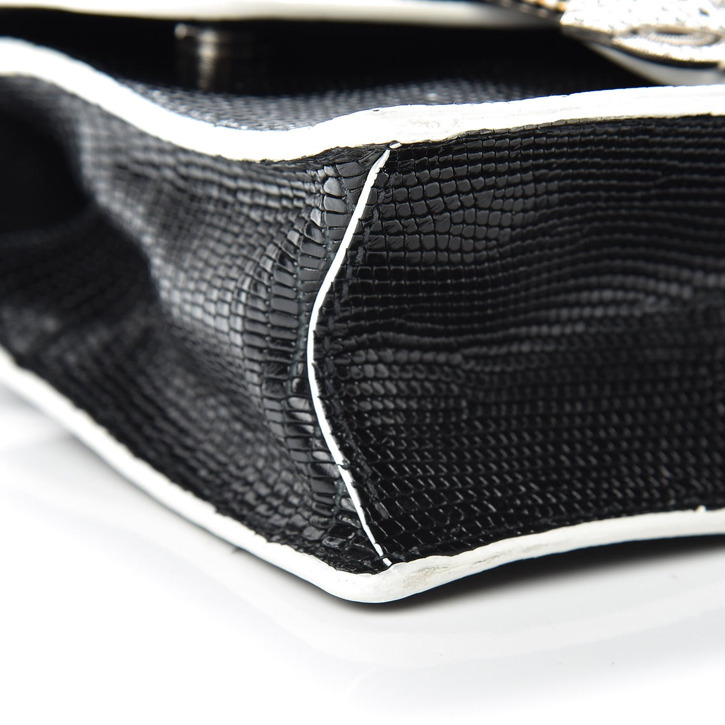 Embossed Lizard Calfskin Crystal Embellished Saint Lucertola Shoulder Bag Black
