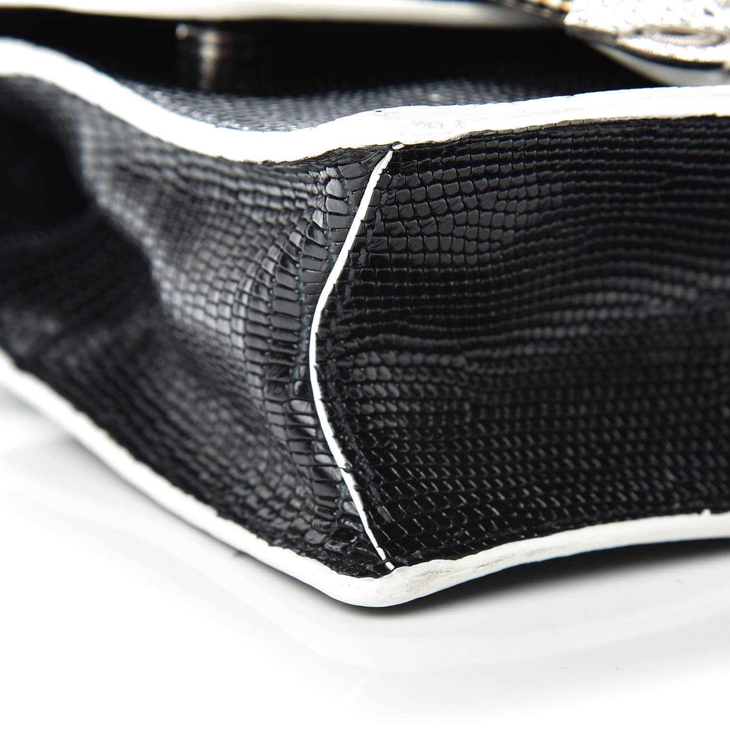 Miu Miu Embossed Lizard Calfskin Crystal Embellished Saint Lucertola Shoulder Bag Black 10 of 12