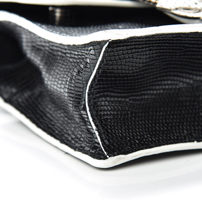 Miu Miu Embossed Lizard Calfskin Crystal Embellished Saint Lucertola Shoulder Bag Black 10 of 12