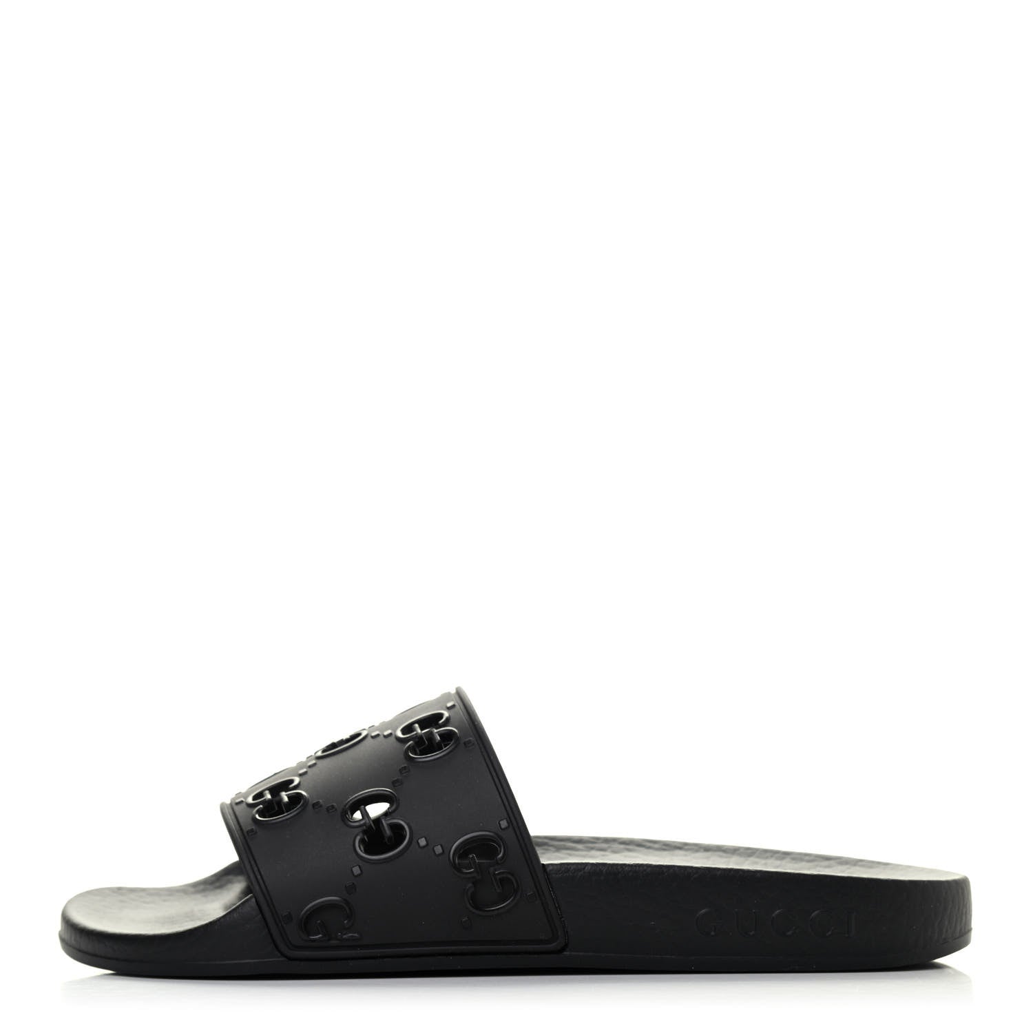 Gucci Rubber GG Monogram Perforated Womens Slide Sandals 36 Black 1 of 4