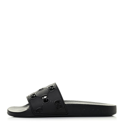 Gucci Rubber GG Monogram Perforated Womens Slide Sandals 36 Black 1 of 4