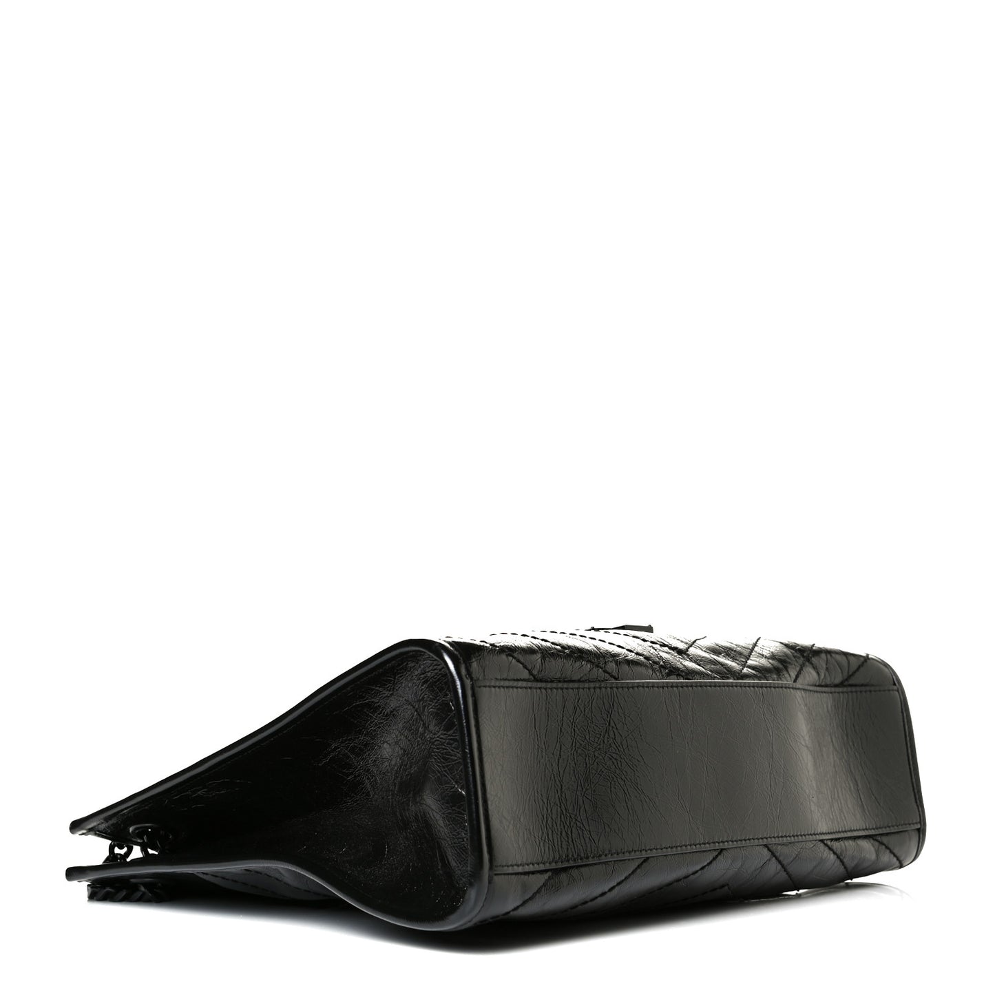 Crinkled Calfskin Matelasse Monogram Large Niki Shopper Tote Black