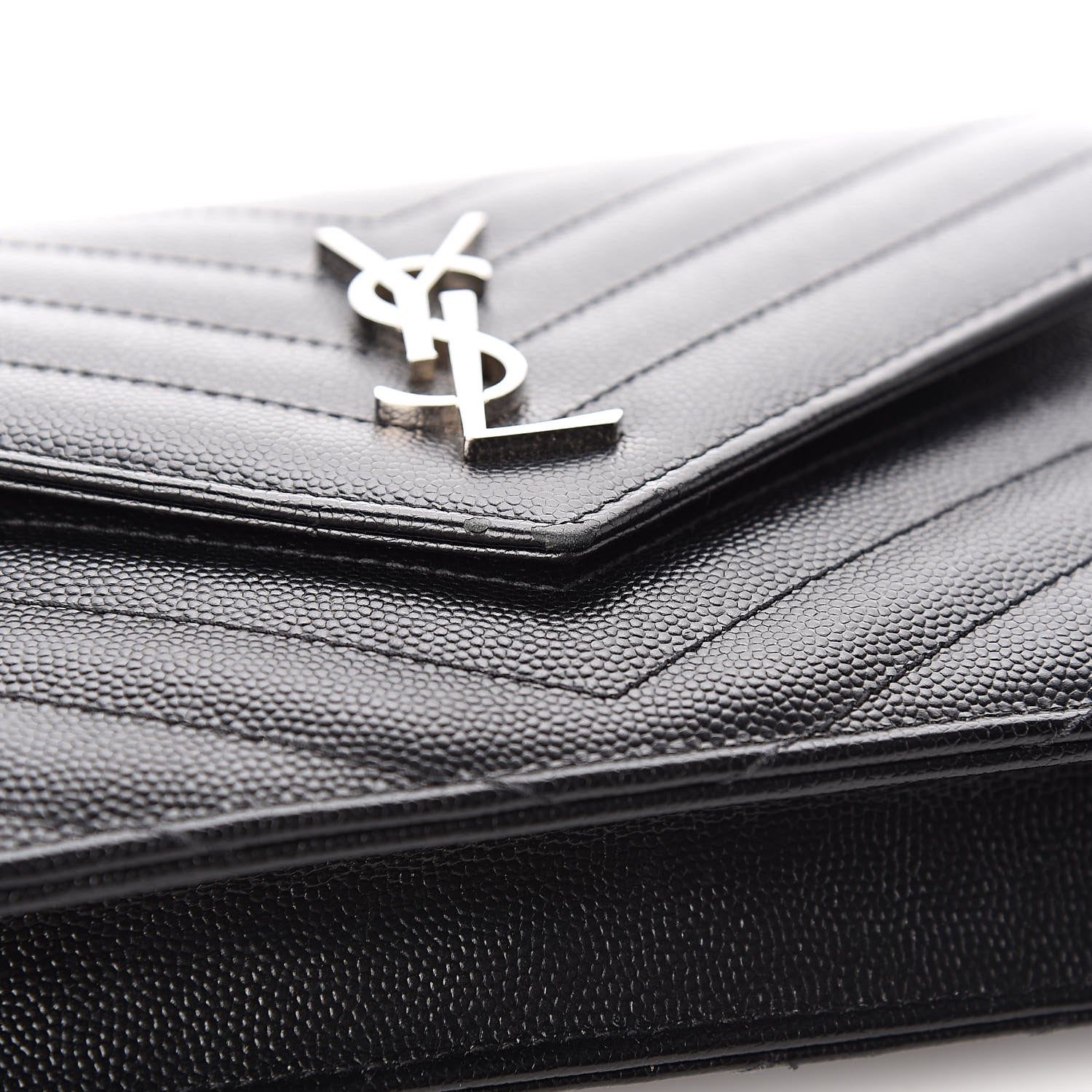 Saint Laurent Grain De Poudre Matelasse Chevron Monogram Envelope Chain Wallet Black 9 of 12
