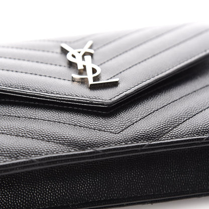 Saint Laurent Grain De Poudre Matelasse Chevron Monogram Envelope Chain Wallet Black 9 of 12