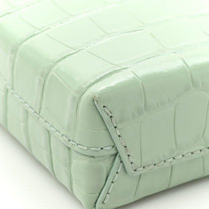 Balenciaga Shiny Calfskin Logo Crocodile Embossed Shopping Phone Holder Bag Light Green Black 9 of 12