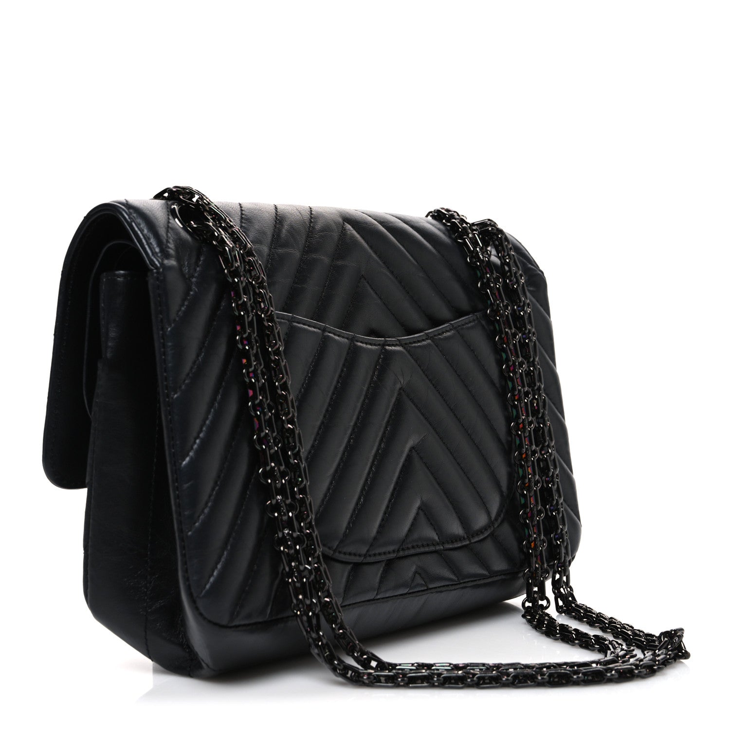 Chanel Sheepskin Chevron Quilted 2.55 Reissue 225 Double Flap So Black 3 of 10