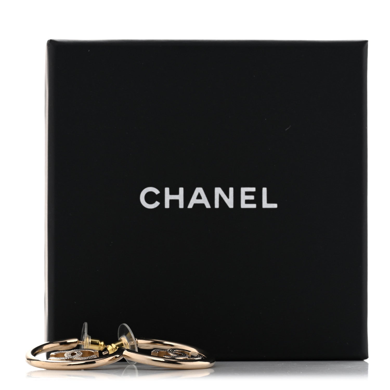 Chanel Metal Textured CC Hoop Earrings Gold 5 of 5