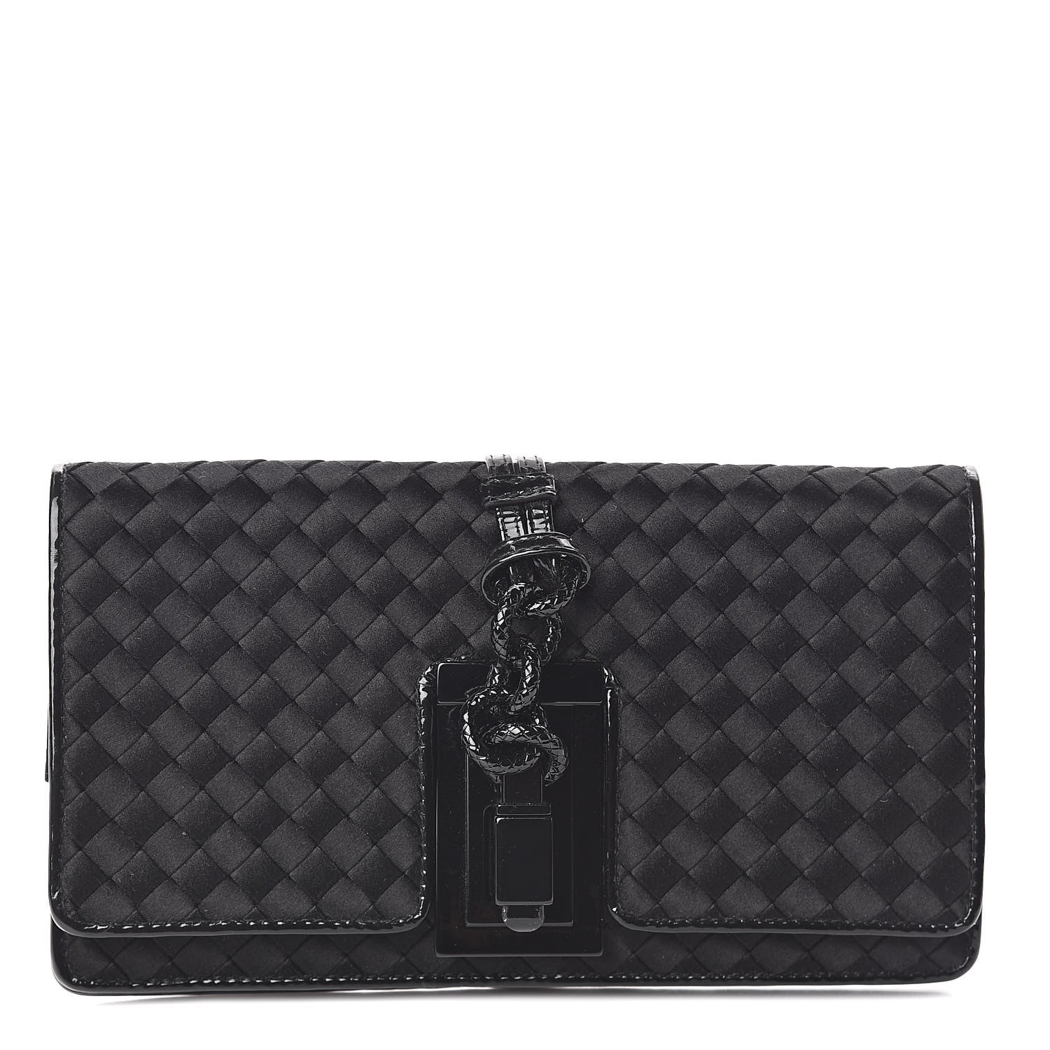 Bottega Veneta Satin Patent Intrecciato Flap Clutch Black 1 of 7