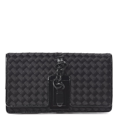 Bottega Veneta Satin Patent Intrecciato Flap Clutch Black 1 of 7