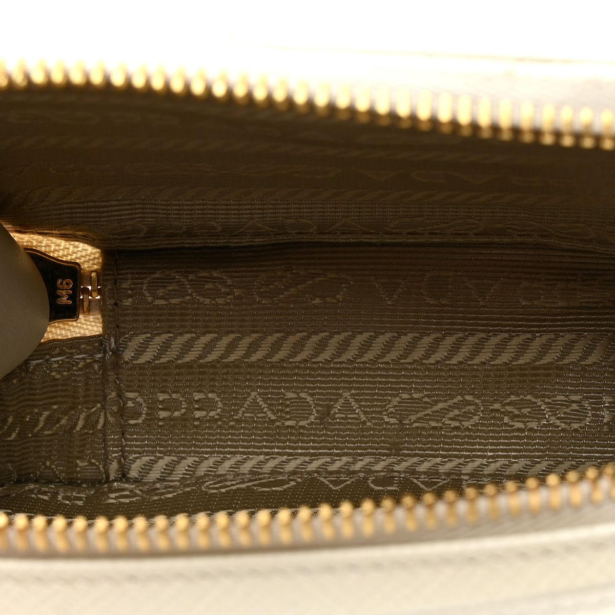 Saffiano Metal Triangle Logo Mini Pouch with Handle White