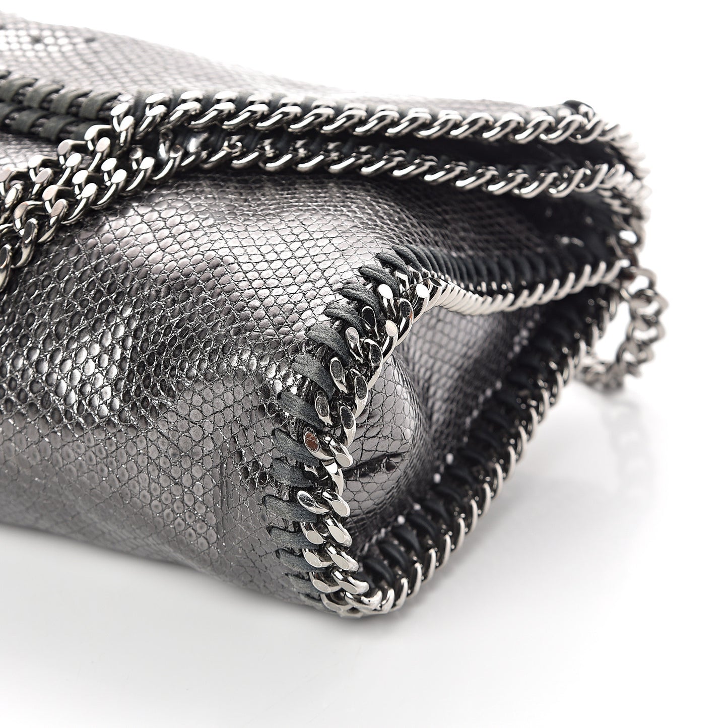 Metallic Snake Print Falabella Fold Over Tote Ruthenium