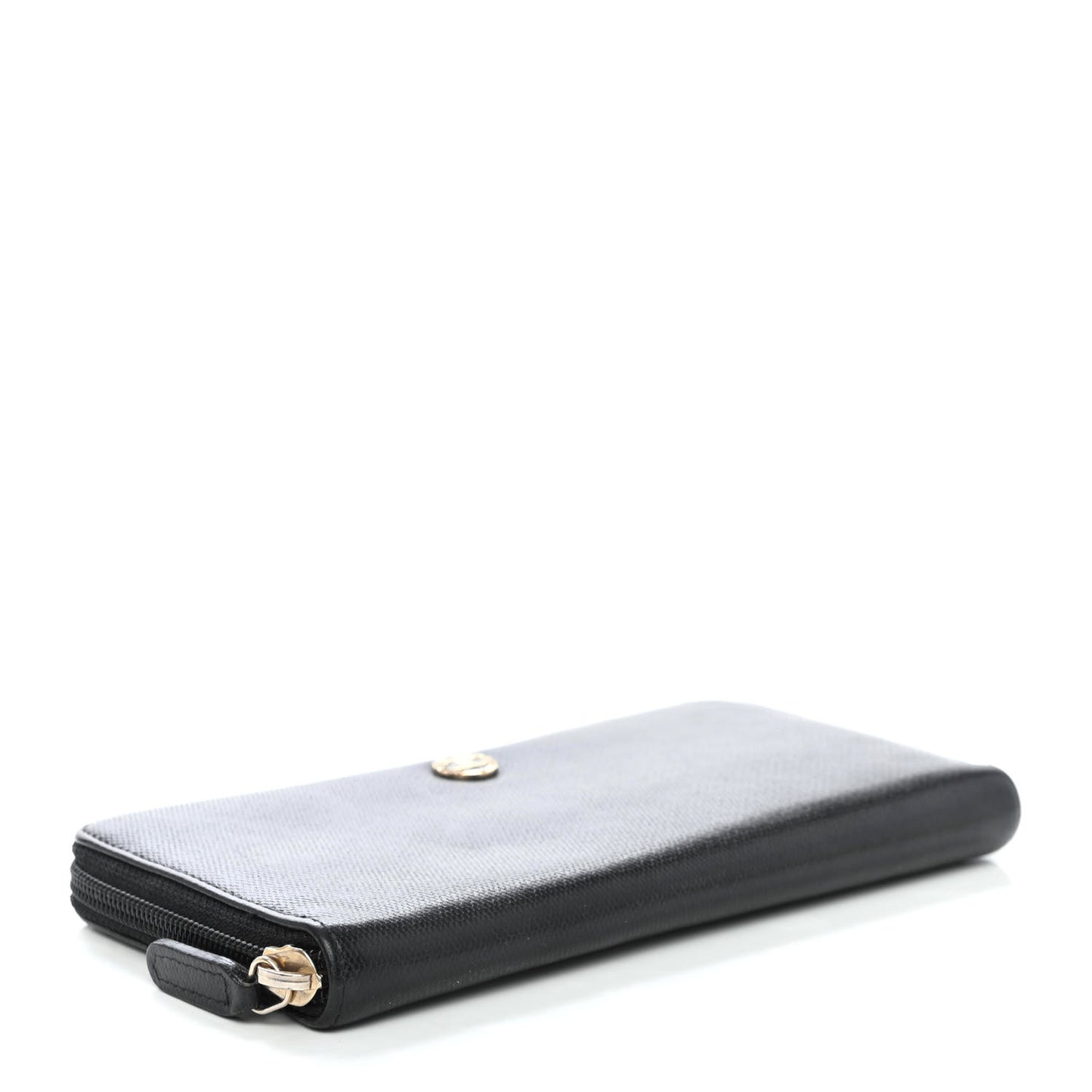 Grained Calfskin Large CC Zip Around Wallet Black