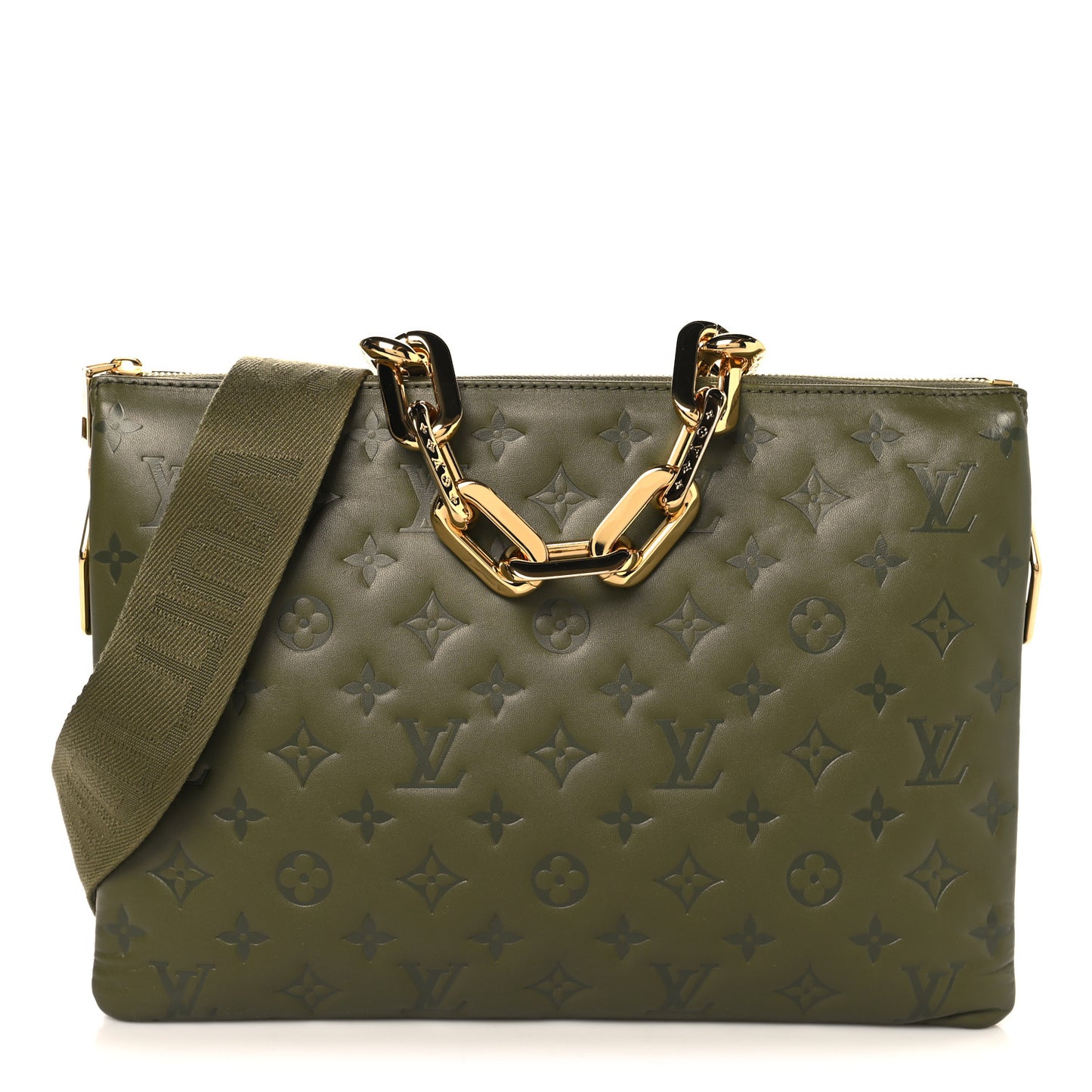 Lambskin Embossed Monogram Coussin MM Khaki
